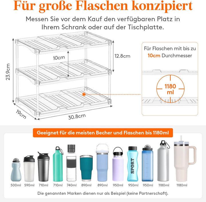 Lifewit Stapelbarer Flaschenhalter für Schrank, Gefrierschrank, Vorratskammer, Kunststoff Wasserflas