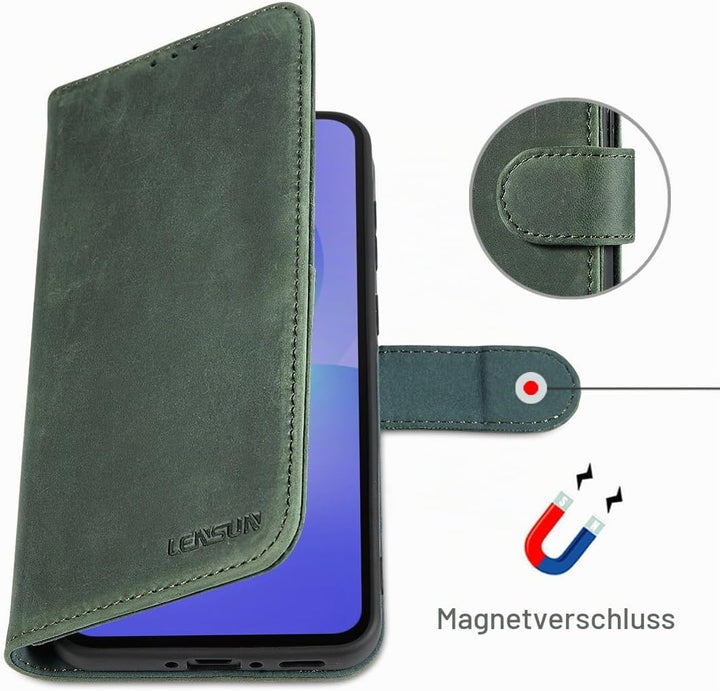 LENSUN Hülle für Samsung Galaxy A36 5G Echtleder, Handyhülle [Echtes Leder][RFID-Schutz Kartenfach][
