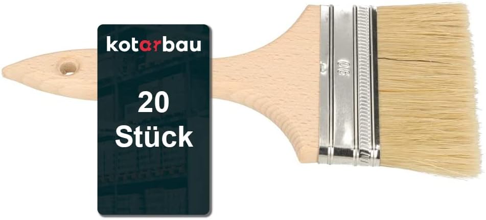 KOTARBAU® 20er Set Farbpinsel Mit Holzgriff Alle 90 mm Flachpinsel Beizen Lasur Farben Malerpinsel S