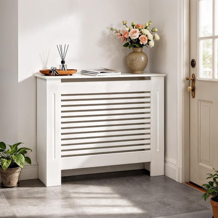 FATIVO Heizkörperverkleidung Hohe Heizkörperabdeckung Horizontal Holz 101×111×19 cm Weiss aus MDF la