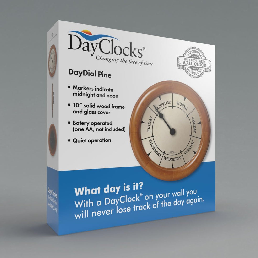 DayClocks Klassische Tagesuhr - Wochentag Uhr - Tagesuhr mit Mitternachtsmarkierungen - Einzigartige