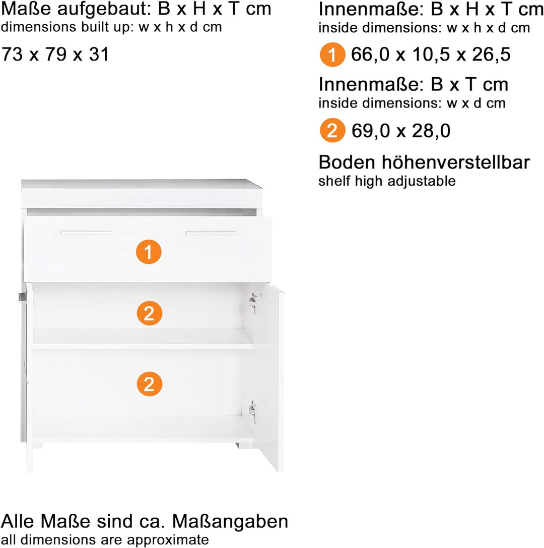trendteam smart living - Kommode breit - Bad - Amanda - Aufbaumass (BxHxT) 73 x 79 x 31 cm - Farbe W