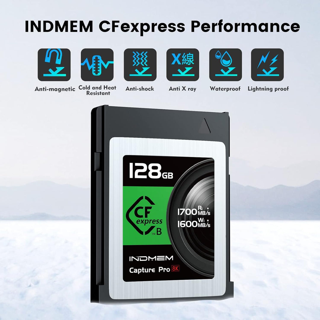 INDMEM CFexpress Type B Card 128GB, CFexpress Memory Card 1700MB/s Read 1600MB/s Write Support 8K RA