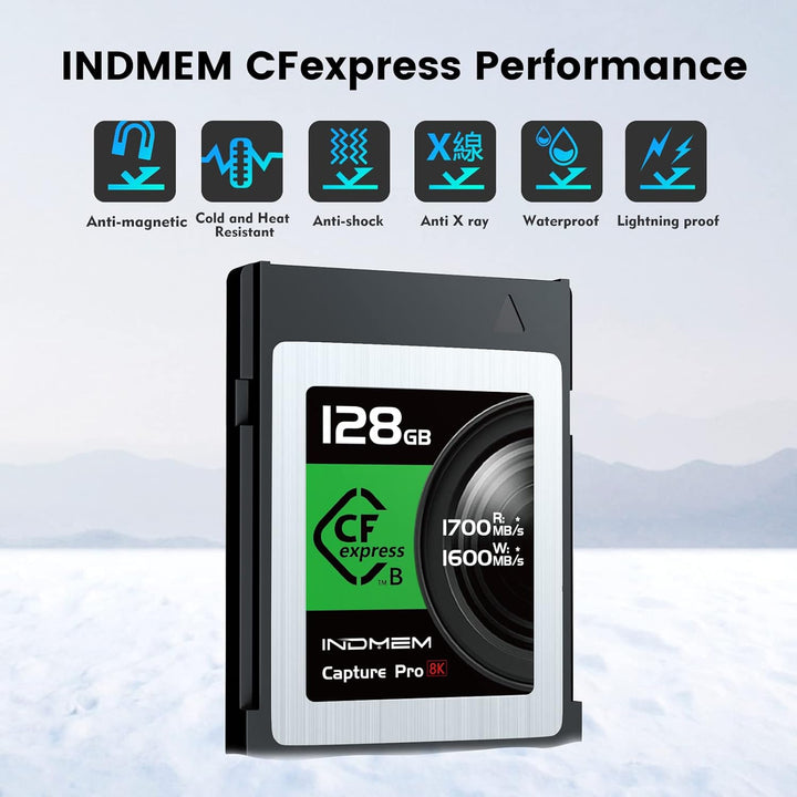 INDMEM CFexpress Type B Card 128GB, CFexpress Memory Card 1700MB/s Read 1600MB/s Write Support 8K RA