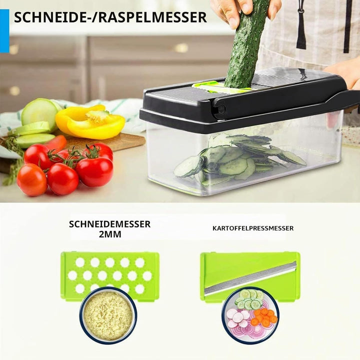 15-in-1 Gemüseschneider Edelstahl | Mandoline mit 7 Klingen | Für Zwiebeln, Kartoffeln, Gurken | Ink