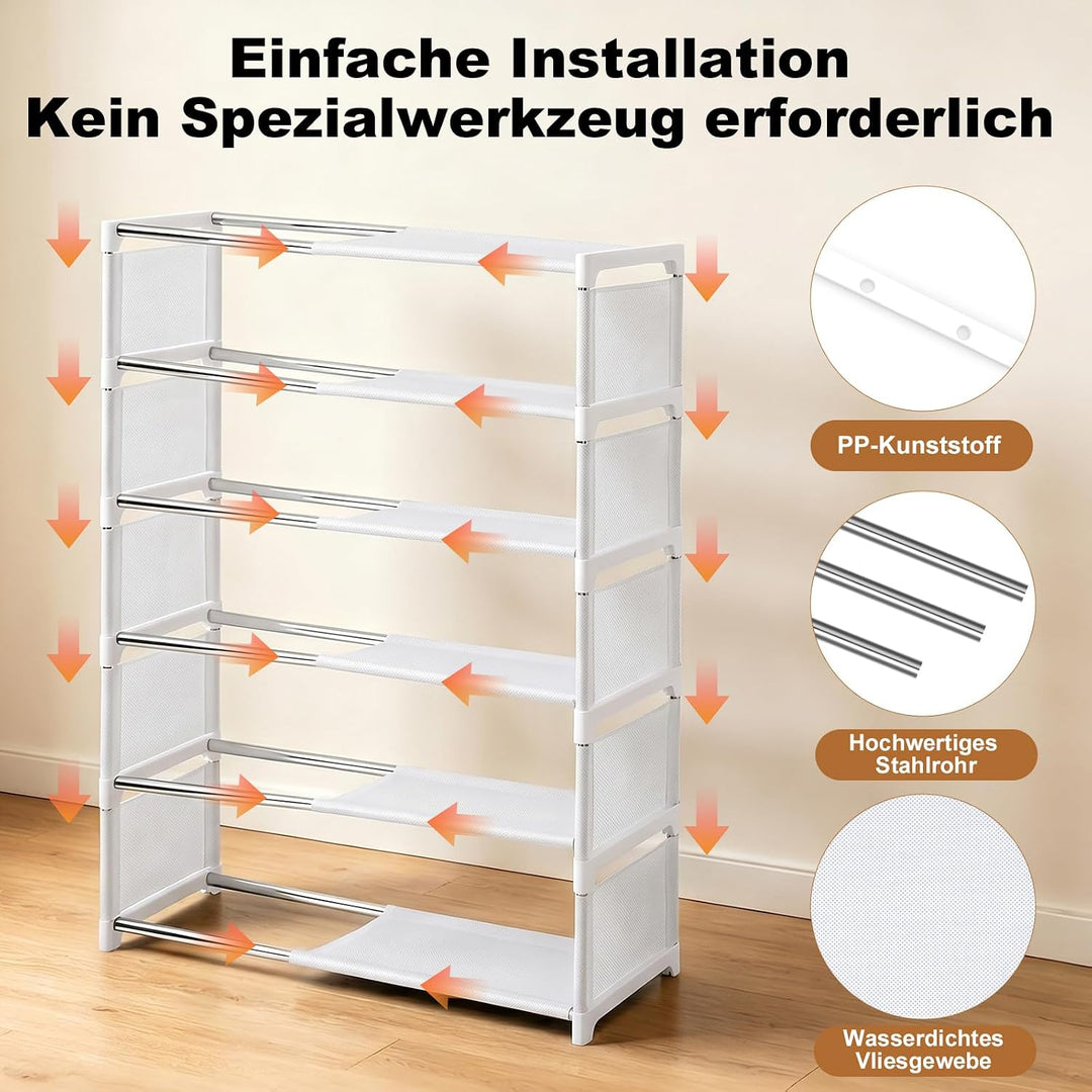 8 Ebenen Schuhregal Schmal Weiss, Platzsparendes DIY Regalsystem für Kleiderschrank & Büro, Hoch Sch