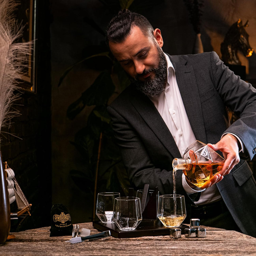 Whisiskey - Whisky Karaffe - Diamant - Dekanter - Whiskey Karaffe Set - 900ML - Geschenke für Männer