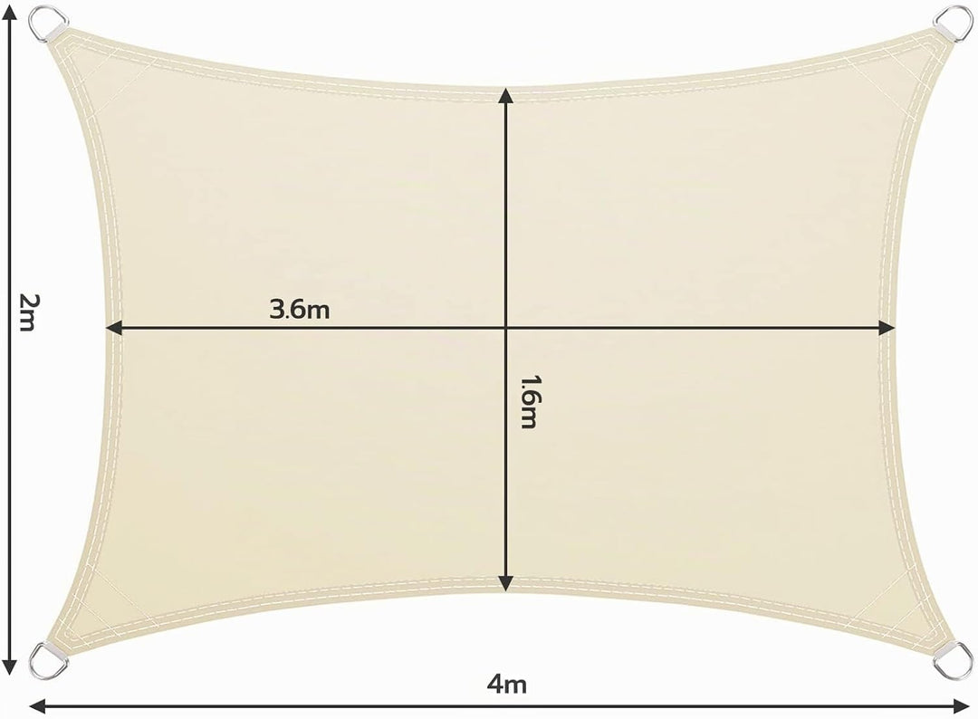 LARMNEE Sonnensegel Sonnenschutz inkl Befestigungsseilen, 2 x 4 m, PES, Rechteck, für Garten Balkon,
