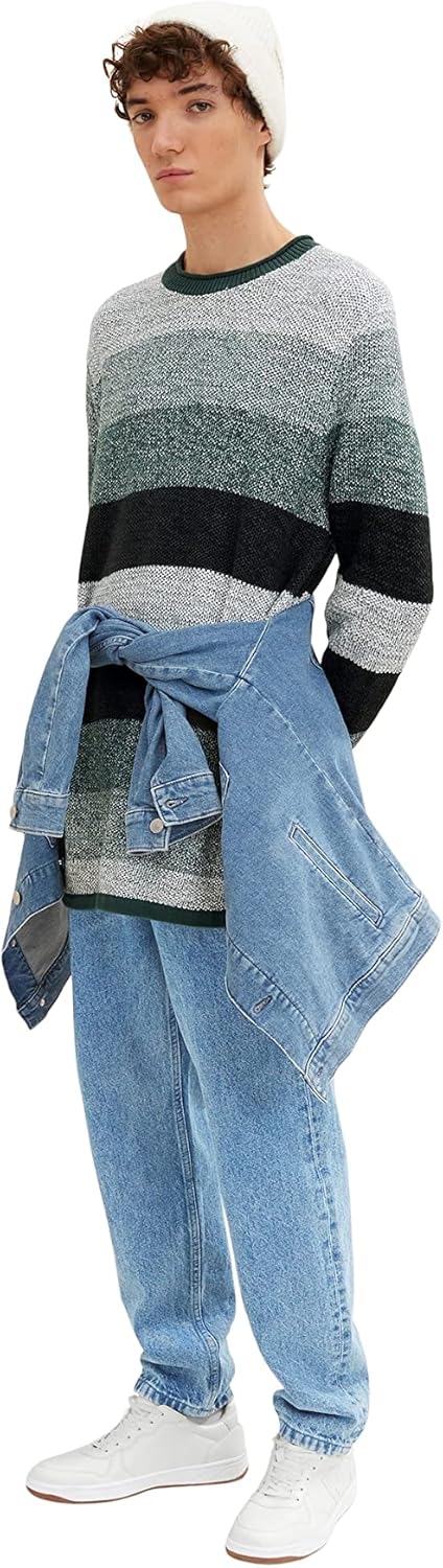 TOM TAILOR Denim Herren Strickpullover mit Streifen L 30905 - Green Off White Color Flow, L 30905 -