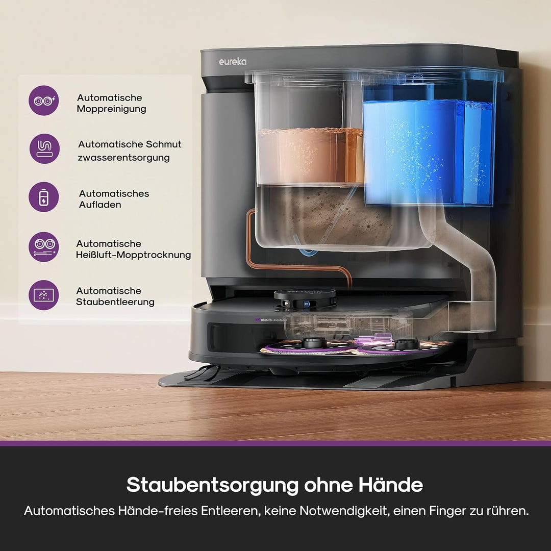 Eureka J15 Evo Ultra Saugroboter mit Wischfunktion Absaugstation, 22000 Pa Saugkraft, Automatische W