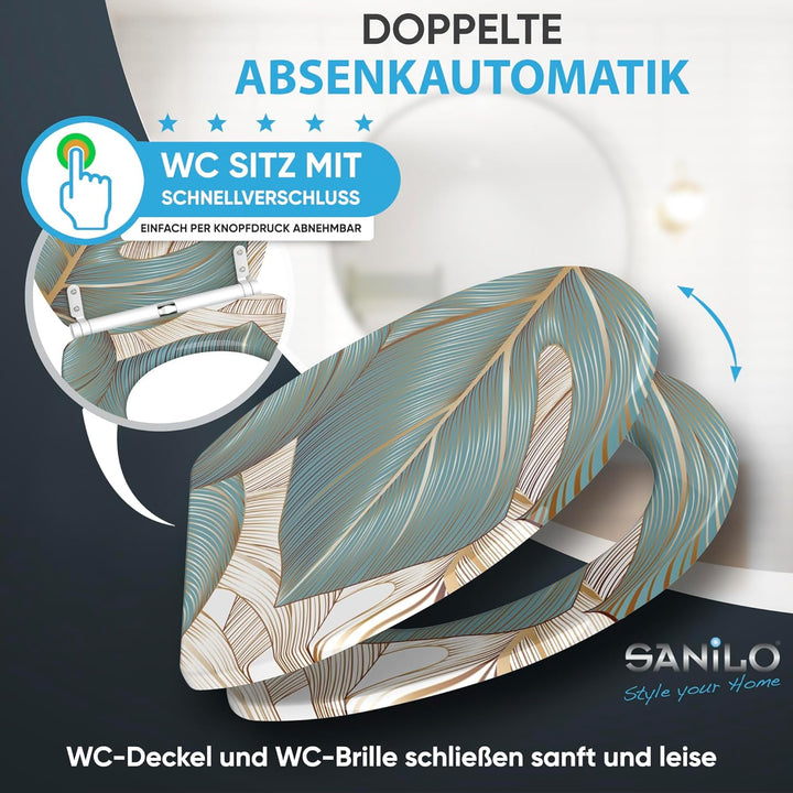 Sanilo WC Sitz mit Absenkautomatik & Schnellverschluss, Toilettendeckel per Knopfdruck abnehmbar, ei