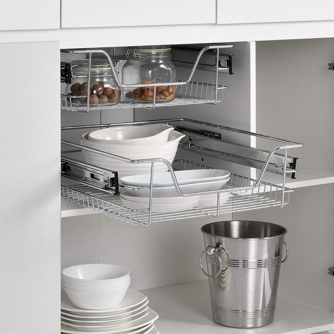 [en.casa] Teleskopschublade 2er Set 60cm Schrankbreite Küchenschublade inkl. Schienen Einbauschublad