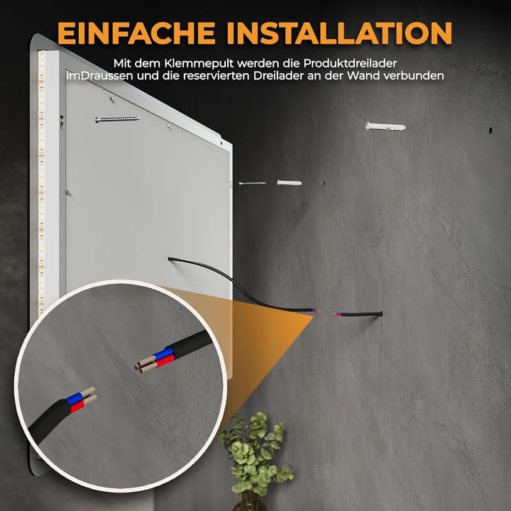 SVNR Badezimmerspiegel Mit 80 x 60cm Hintergrundbeleuchtung, An Der Wand Montierter LED-Kosmetikspie