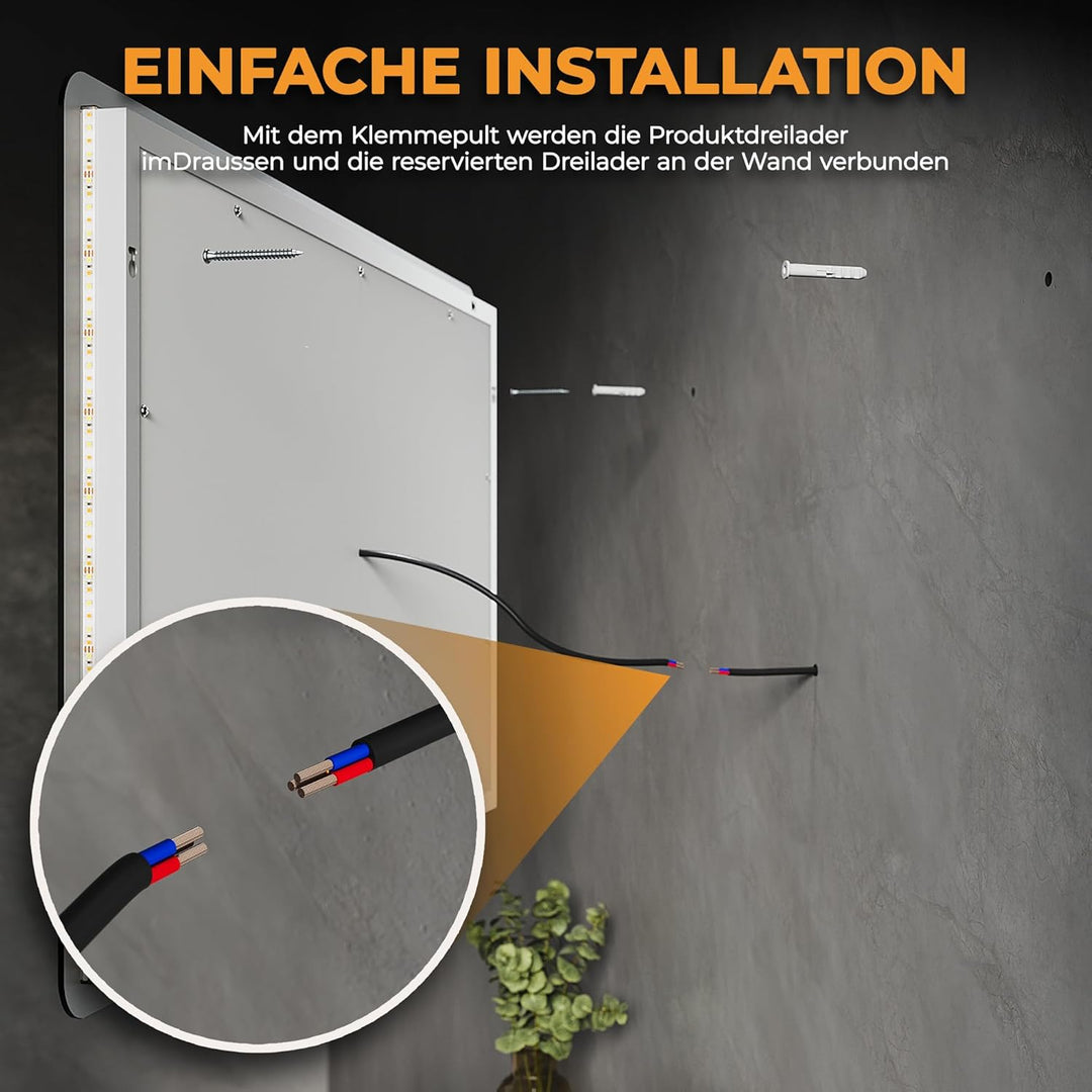 SVNR Badezimmerspiegel Mit Beleuchtung LED-120 x 60 cm Hintergrundbeleuchtung und 4mm Kupferfreiem,