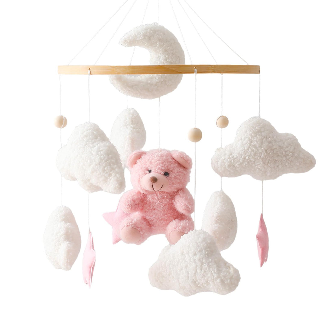 Herfair Mobile Baby Bettglocke mit Teddybär Hölz Mädchen Hängende Mobile Windspiel für Babybett Kind
