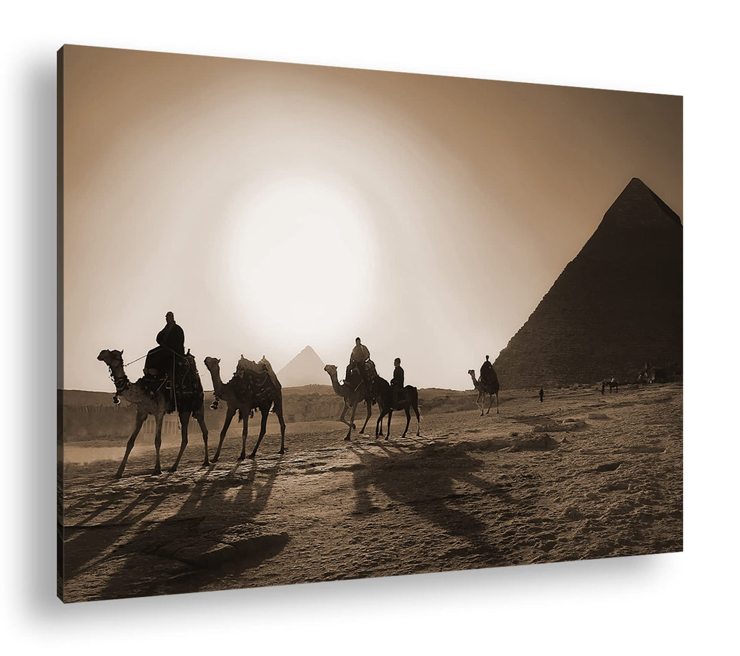 Auf den Spuren der Pyramiden von Kairo Effekt: Sepia, Format: 80x60 als Leinwandbild, Motiv fertig g