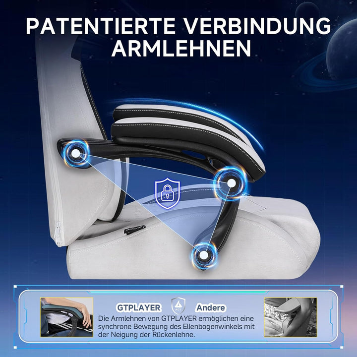 GTPLAYER Gaming Stuhl, Ergonomischer Gamer Stuhl aus Stoff mit Lendenwirbelstütze, PC-Stuhl mit verb