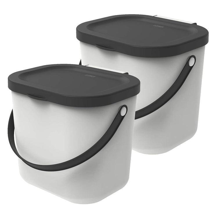 Rotho Albula 2er-Set Biomülleimer 6l mit Deckel und Henkel für die Küche, Kunststoff (PP) BPA-frei,