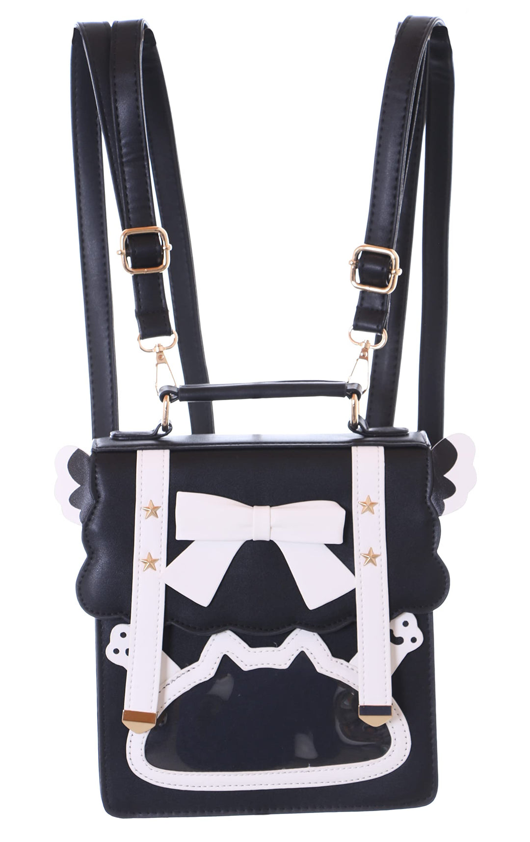 Kawaii-Story LB-6090-1 Schwarz Schleife Pastel Goth 2in1 Rucksack Schulter Tasche 22x20x7cm Damen Pu