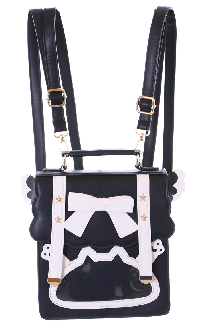 Kawaii-Story LB-6090-1 Schwarz Schleife Pastel Goth 2in1 Rucksack Schulter Tasche 22x20x7cm Damen Pu