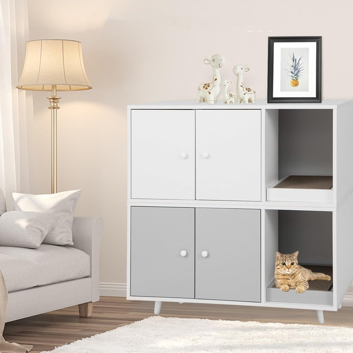 LIFEZEAL 2 in1 Katzenschrank mit Kratzbrett, Kaffeetisch mit Katzenhaus, Katzenhaus mit 2 Türen und