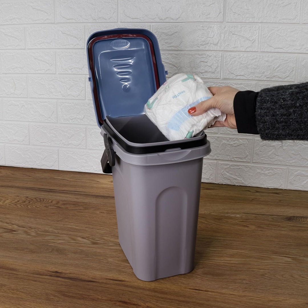 #11 Abfalleimer 7 Liter Blau 19x23x30,5cm - mit Gummidichtung im Deckel mit dem Henkel verschliessba