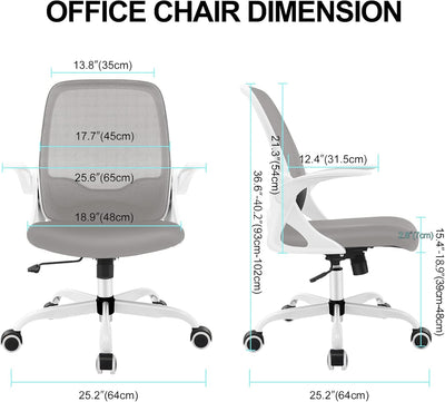 KERDOM Bürostuhl, Ergonomischer Schreibtischstuhl mit klappbarer Armlehnen, Mesh Computerstuhl Arbei