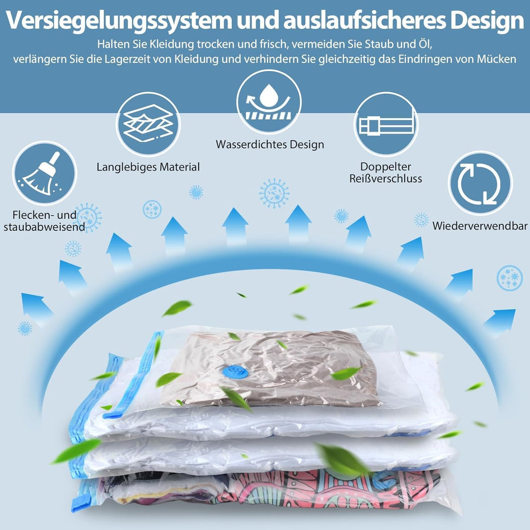 Kissleaf Vakuumbeutel für Kleidung Bettdecken mit Elektrische Pumpe 6 Stück (3 Jumbo, 3 gross) Reise