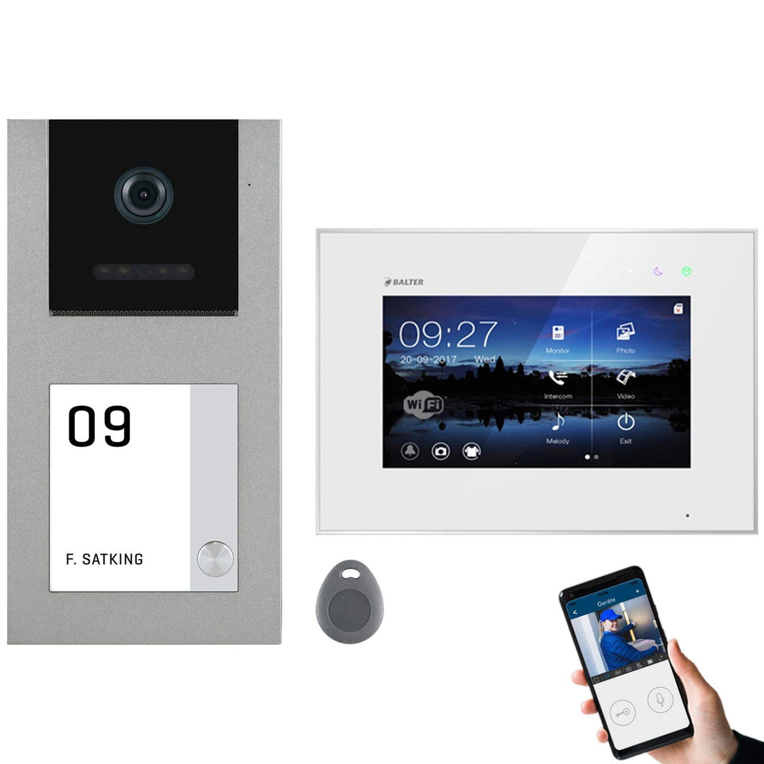 Balter EVO Grau Aufputz Video Türsprechanlage mit Kamera und Klingel, Gegensprechanlage Doorbell mit