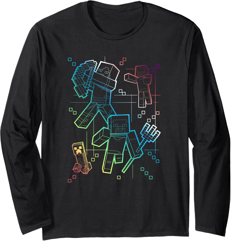 Minecraft Group Shot Rainbow Collage Langarmshirt