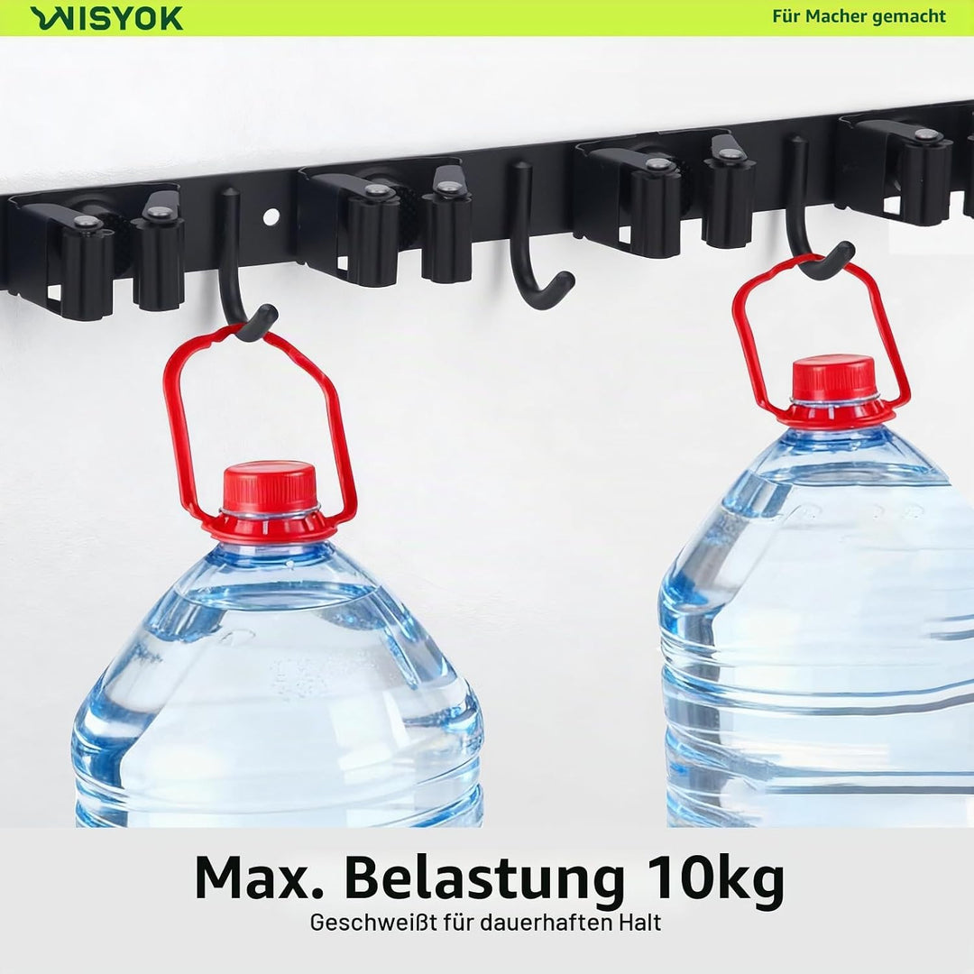 WISYOK Besenhalterung Wand 2pcs, 10 Halter + 8 Haken Schwerlast Gerätehalter, Edelstahl Gartengeräte