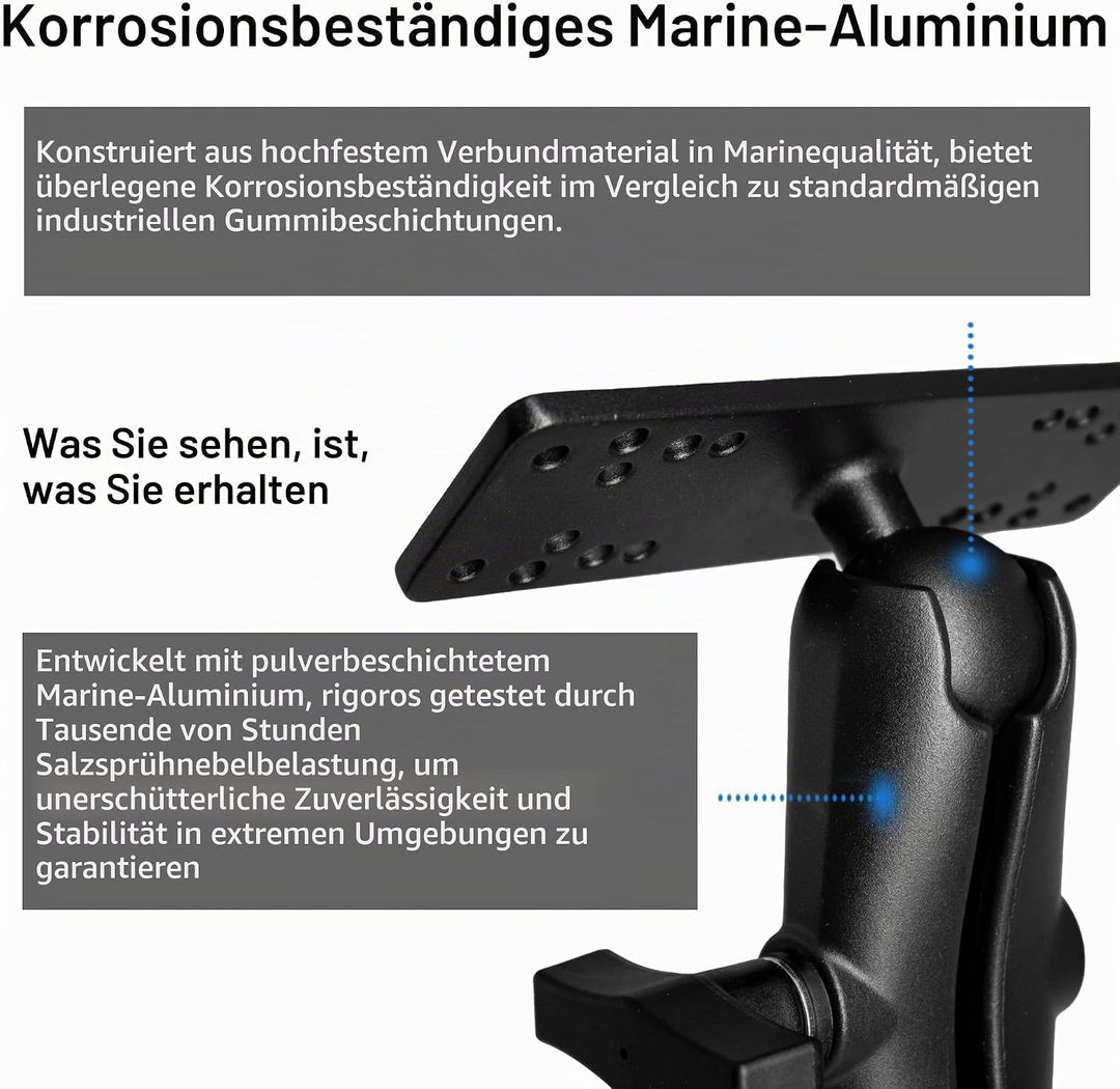 Fischfinderhalterung mit 1,5 Zoll, C-Grösse, 38mm Kugel, Schwarz, Verstellbare Montagehalterung, Kom