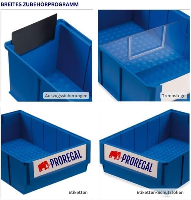 SparSet 10x Blaue Industriebox 300 S | HxBxT 8,1x9,1x30cm | 1,6 Liter | Sichtlagerkasten, Sortiments