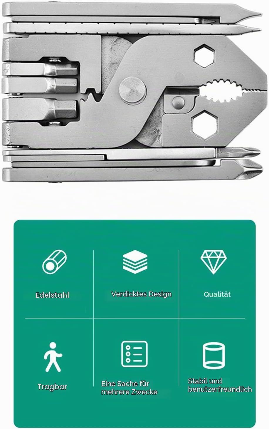 Kompakte Zange, Multitool, Schlüsselanhänger-Werkzeug, Faltbares Taschenwerkzeug aus Edelstahl mit S
