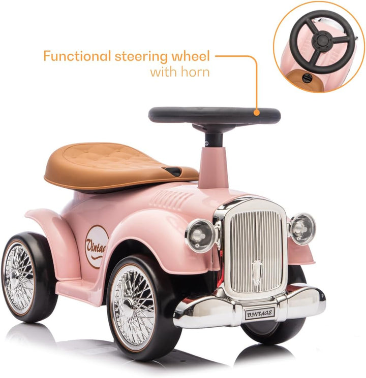 Classic 1930 Rutschauto, 1-3 Jahre, mit Hupe &amp; Eva-Rädern, Rosa, Rosa