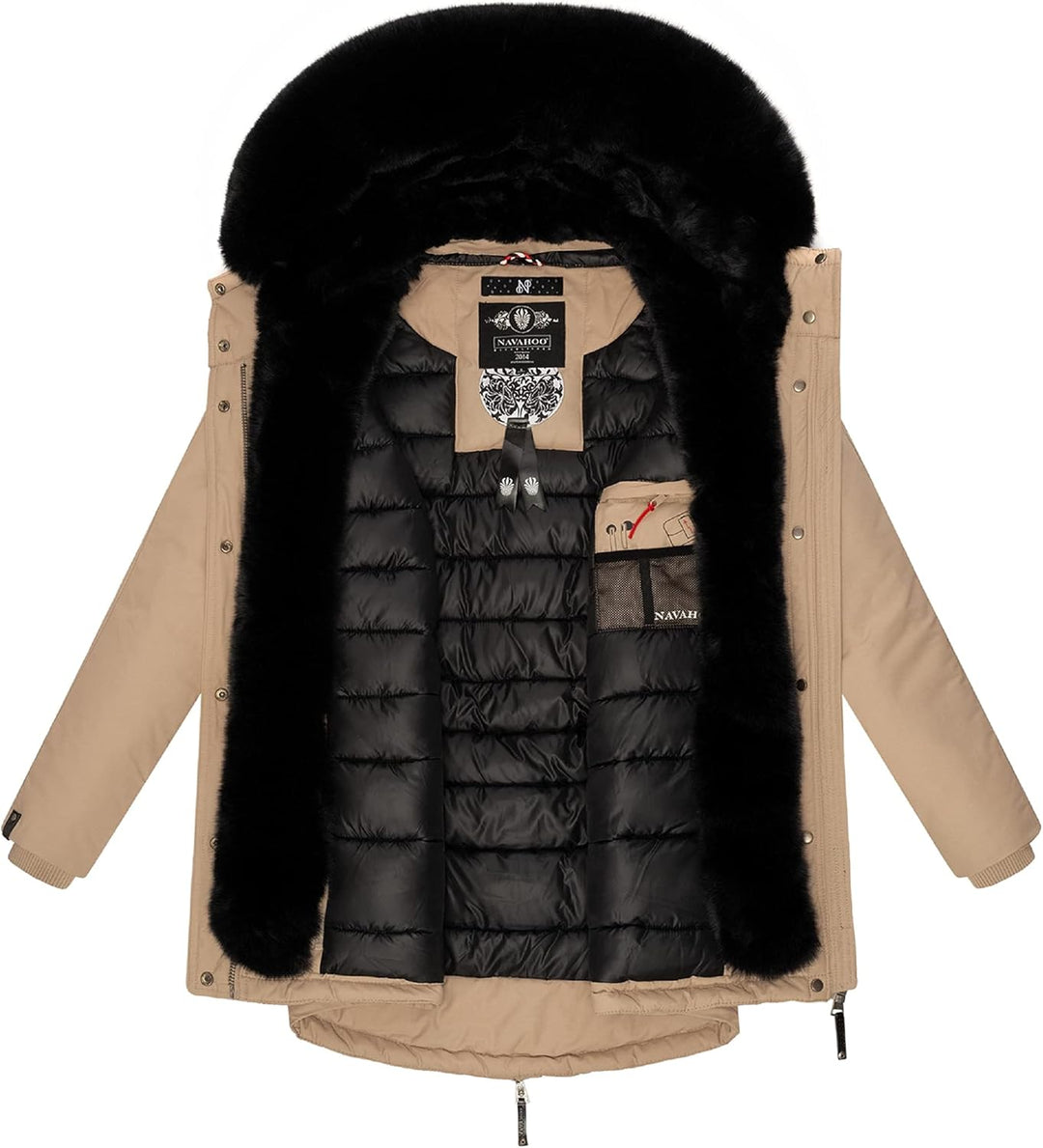 Navahoo Damen Warmer Winterparka mit doppelter Kunstpelz-Kapuze Sweety Deluxe XS-XXL XS Taupe, XS Ta