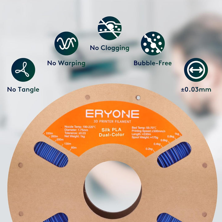 ERYONE Dual Seiden PLA Filament 1.75mm,Co-Extrucsion PLA Seiden Filament für 3D Drucker +/- 0,03 mm,