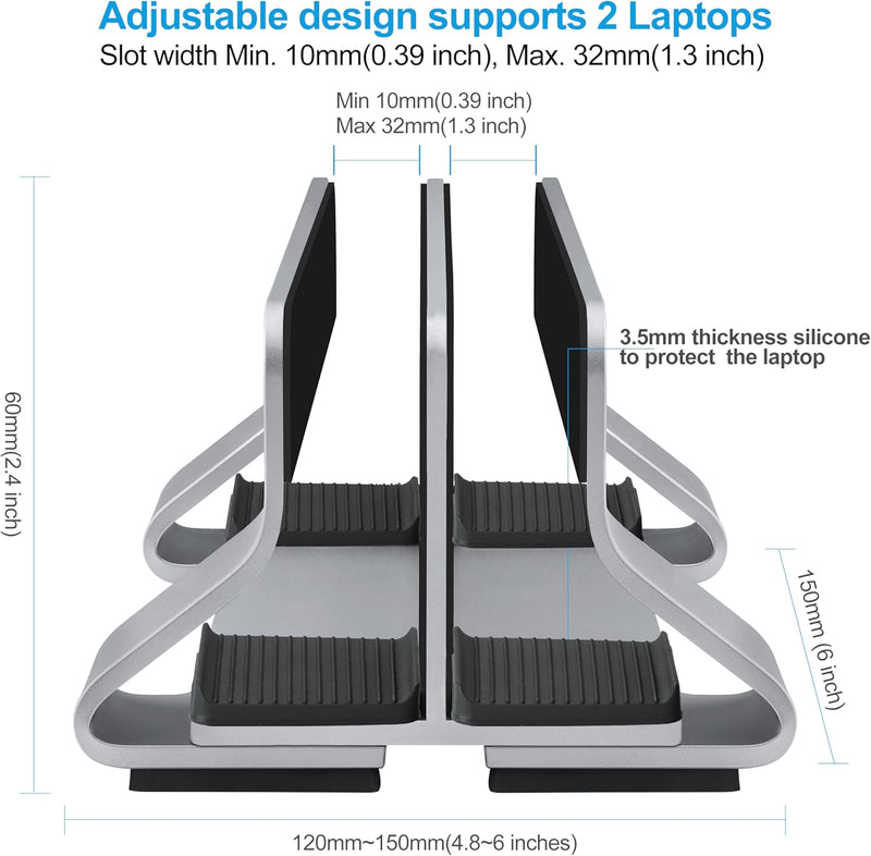 Psitek Einstellbar Aluminium Dual Laptop Ständer Vertikal Dockhalter, Unterstützt 2 Geräte, Verstell