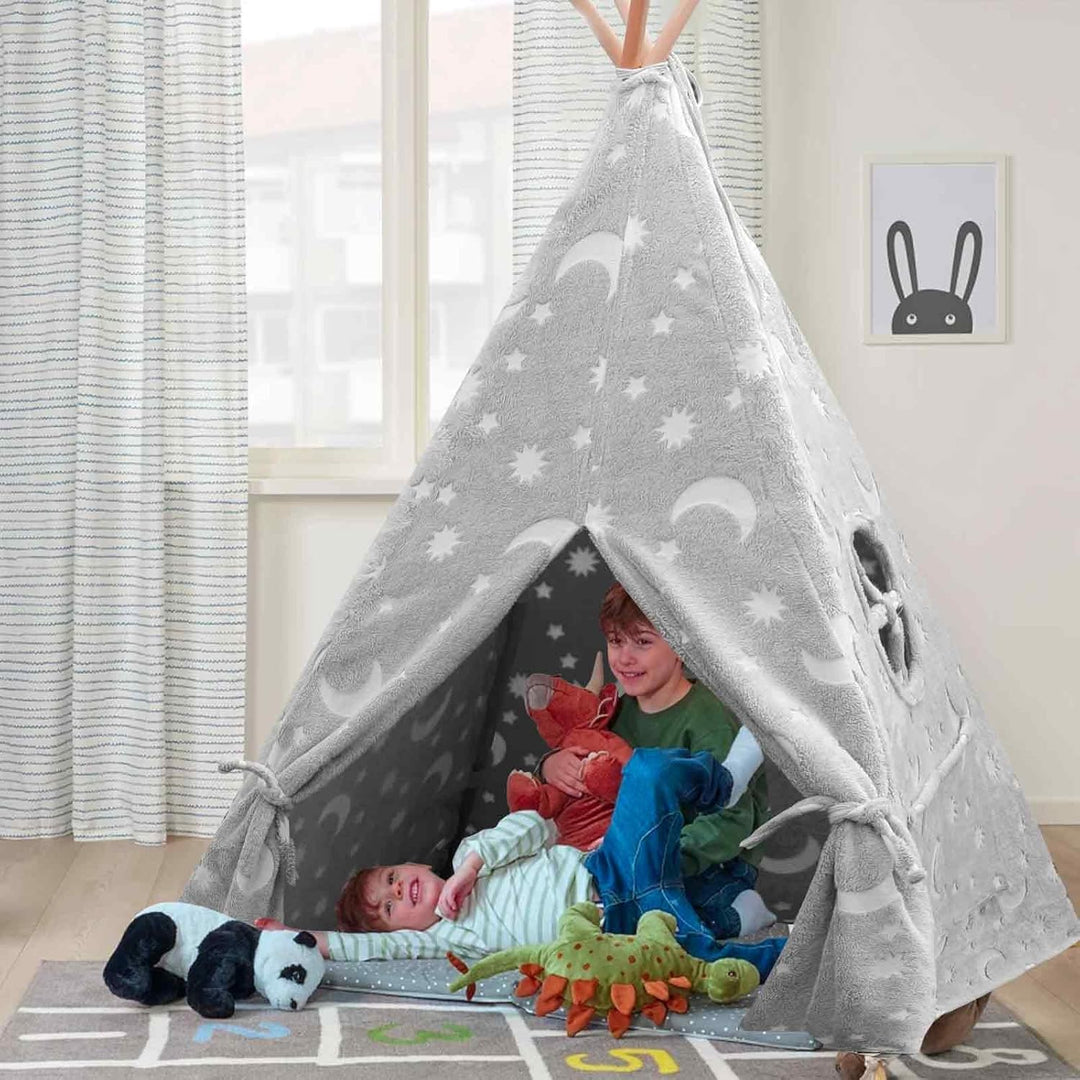 Tipi Zelt für Kinder, Tragbares Tipi Spielzelt,Drinnen Tipi Kinderzelt Grau, Grau