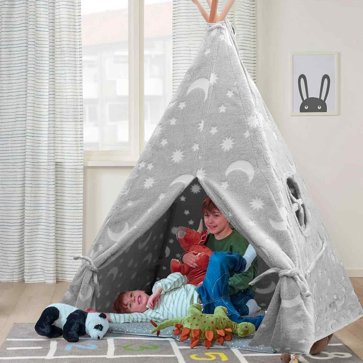 Tipi Zelt für Kinder, Tragbares Tipi Spielzelt,Drinnen Tipi Kinderzelt Grau, Grau