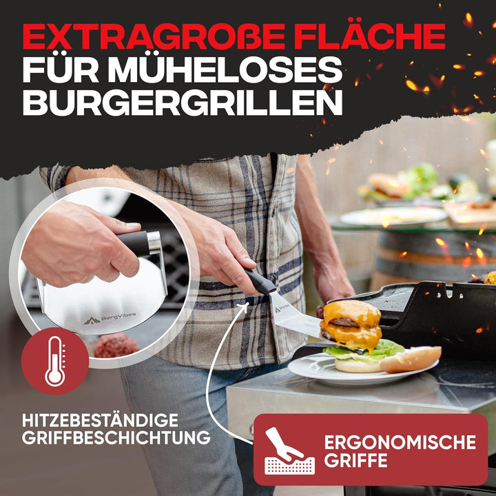 Smash Burger Set 6 TLG. aus Edelstahl für Plancha, 2 Burgerglocken, Burgerpresse, Smasher, Pattywend