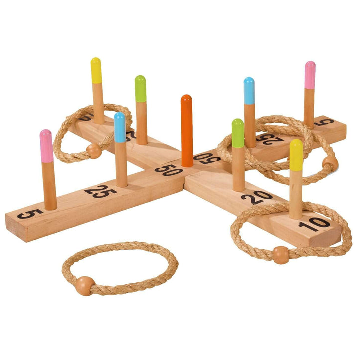 Eichhorn 100004505 - Outdoor Ringwurfspiel - 50x50cm mit 5 Wurfringen, 1 Kreuz, 9 Spielstäben, aus K