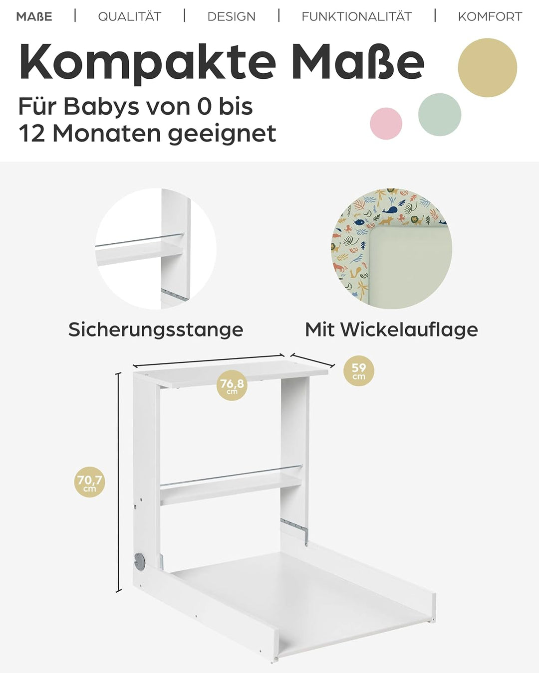 Geuther 4872 Wandwickelregal Wicki Regal mit Wickelauflage Kinderzimmerzubehör einhändig bedienbare