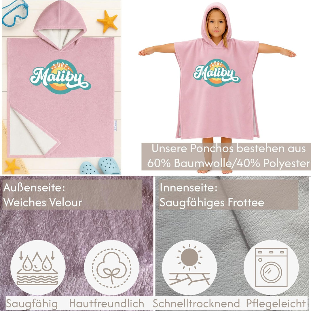Badeponcho Kinder Poncho Handtuch - Mädchen Jungen Surf Frottee Bademantel Badetuch Baumwolle Strand