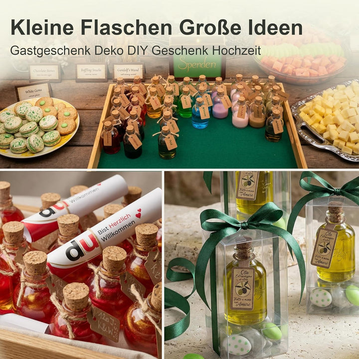 casavetro 35 x 50 ml kleine Glas-Fläschchen mit Kork Deckel Glasflaschen für Hochzeit Geschenke set