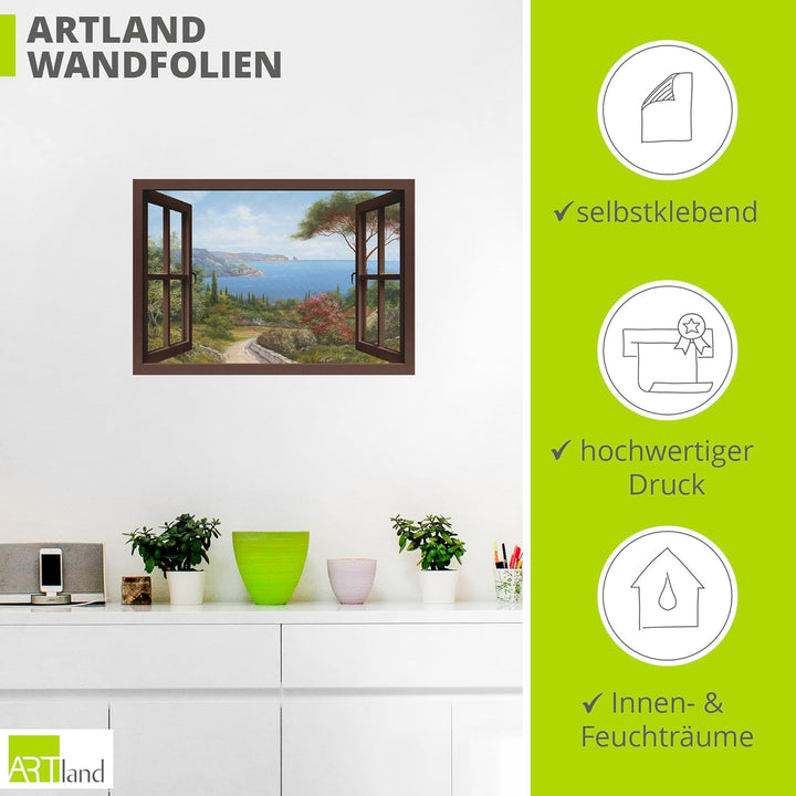 ARTland Wandbild selbstklebend Vinylfolie100 x 70 cm Landschaften Fensterblick Haus am Meer I T4EE H