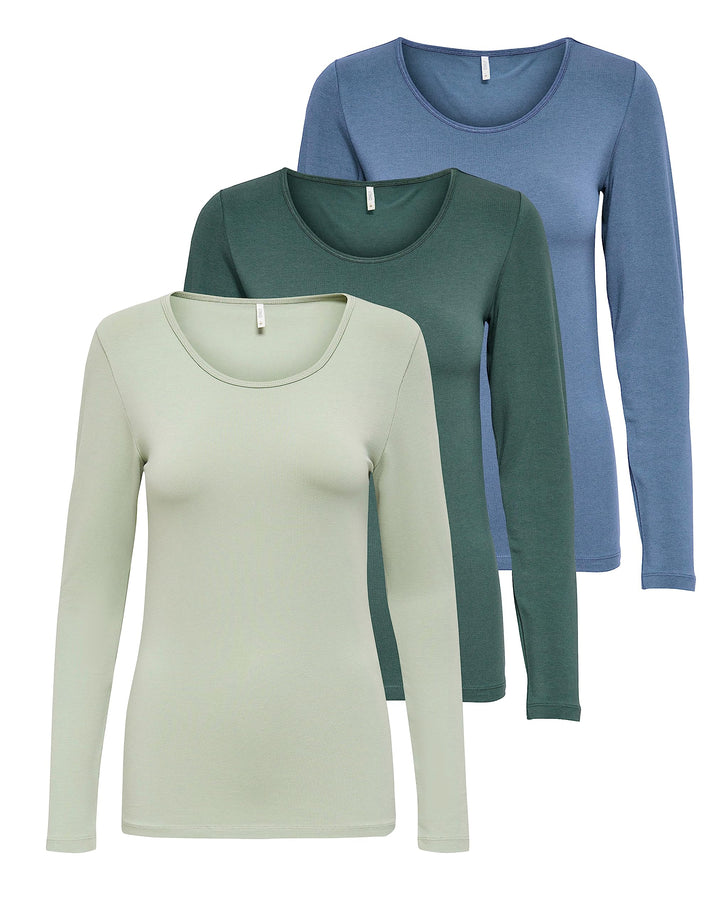 ONLY Damen Longsleeve Onllive Love Life Basic Damen-Shirt S 1x Desert Sage, 1x Balsam Green, 1x Chin