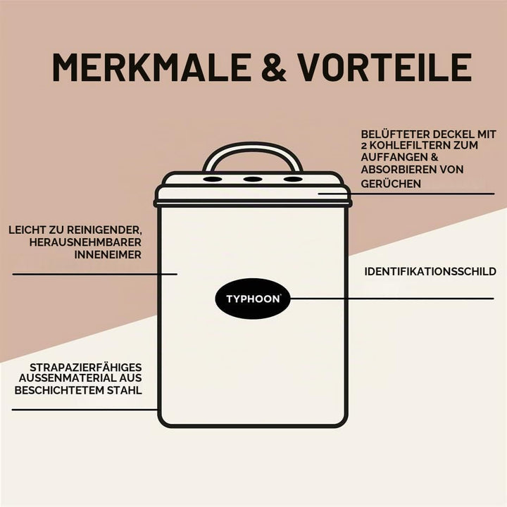 TYPHOON LIVING Kollektion, Biomülleimer Küche Pastellcreme, Komposter Küche 2,7 Liter, hygienischer