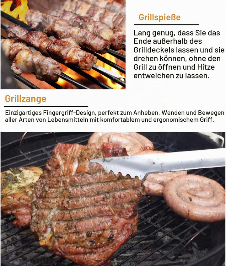 grilljoy Grillbesteck Set 24-teilig aus Edelstahl mit Aluminiumkoffer – Hitzebeständige Griffe &amp; rut
