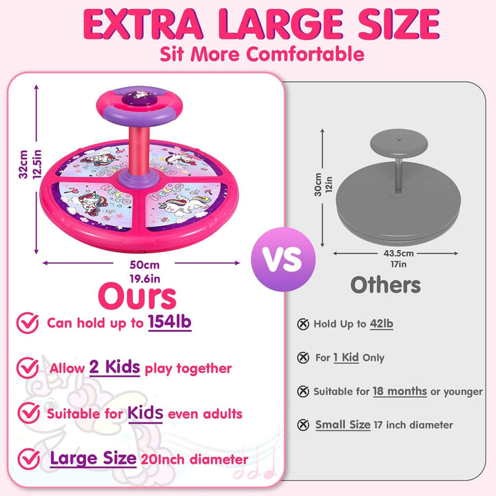 Einhorn Karussell Drehstuhl für Kinder, Übergrösse 360° Drehstuhl mit LED-Beleuchtung und Musik, Sin